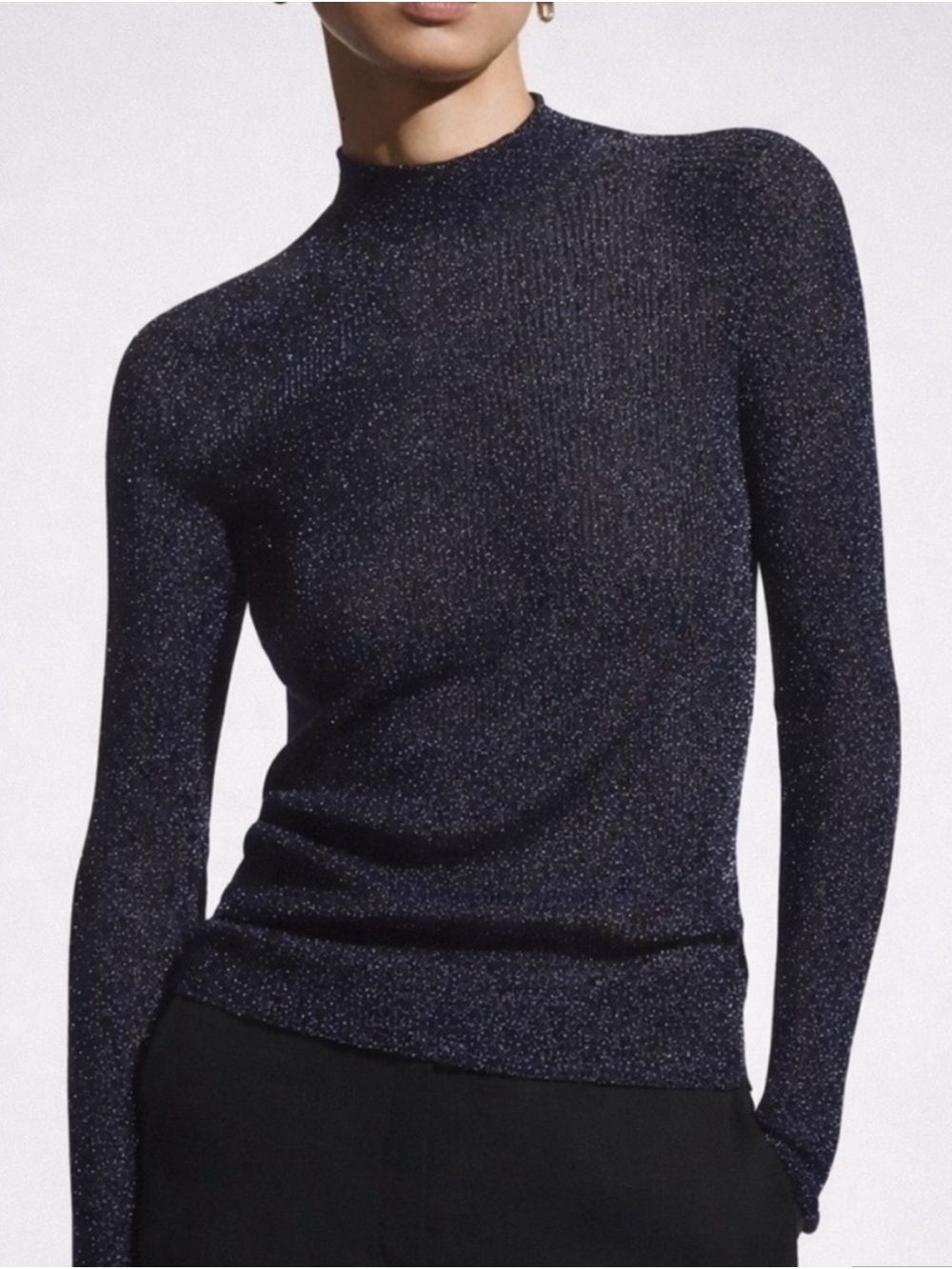 COS Sparkle Long-Sleeve Mock Neck Sweater - Navy